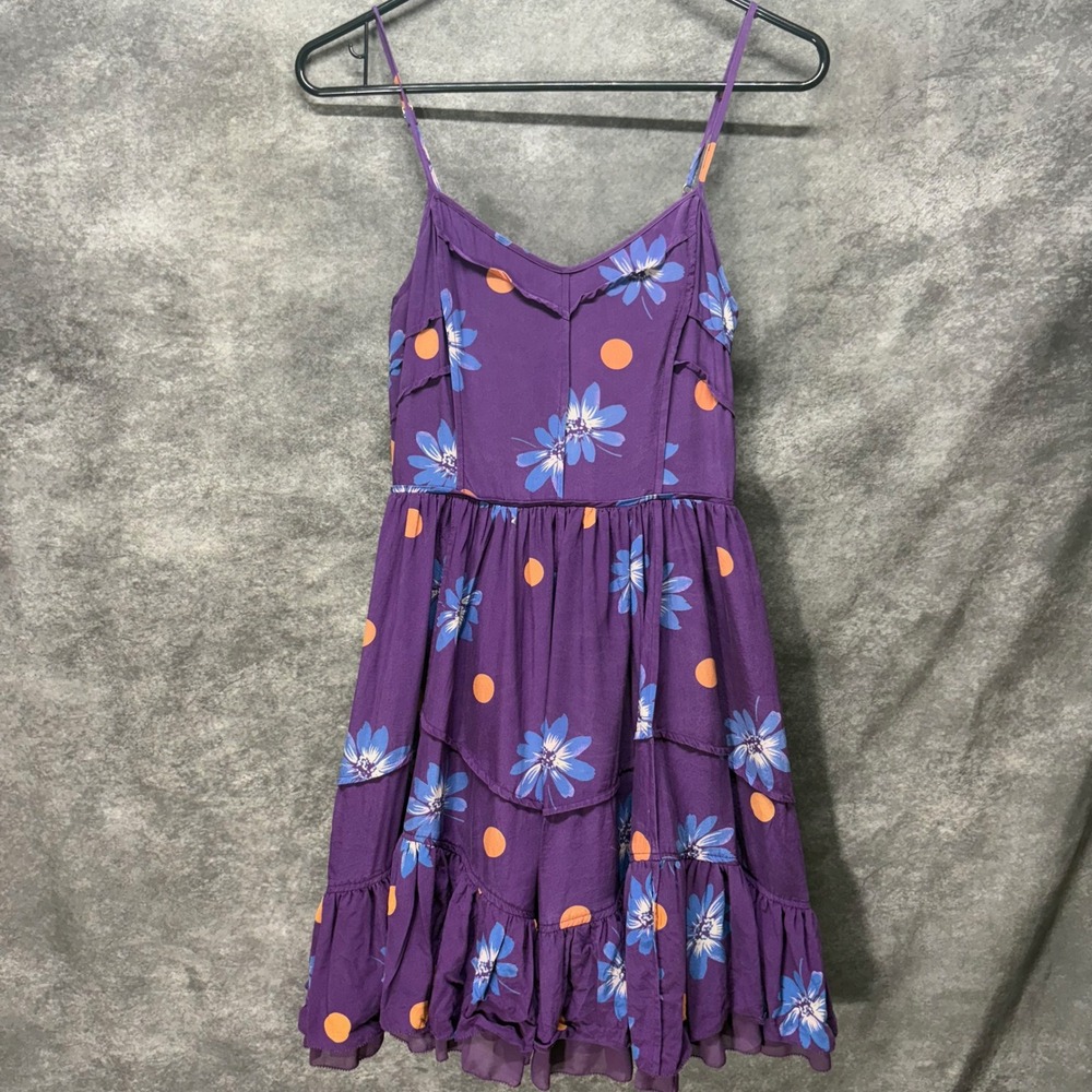 Juicy Couture Purple Floral Polka Dot Tiered Ruffle Mini Dress Size 0 Coquette